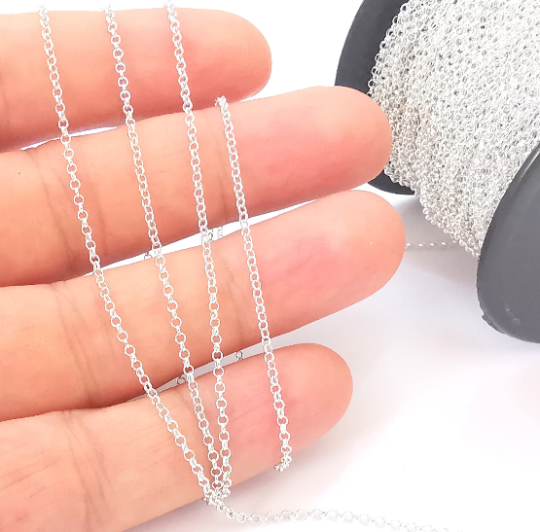 1 Feet Sterling Silver Rolo Chain 925 Solid Silver Soldered Chain (1.6mm) G30148