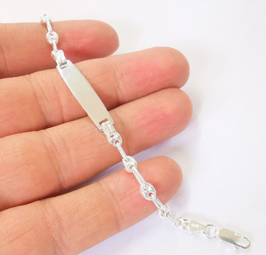 Sterling silver finished stamping bracelet chain Ready bracelet tag 925 Solid Silver Chain (17cm-6,6inch) G30116