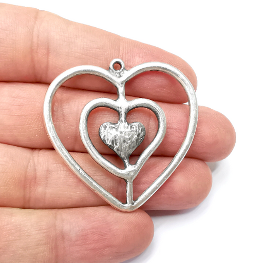 Heart Pendant, Antique Silver Plated Pendant (44x44mm) G34492
