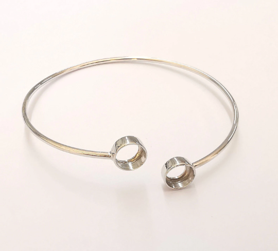 Sterling Silver Bracelet Blank Bezel 925 Silver Cuff Base Setting Blank Cabochon Bezel Mounting Adjustable Bracelet Base G30114