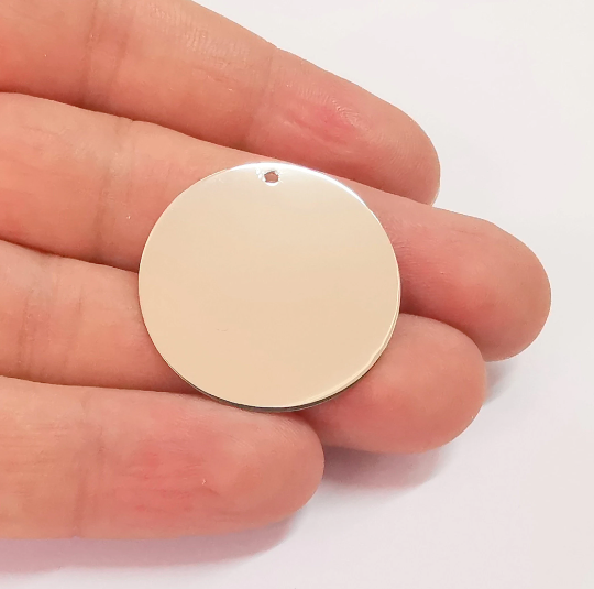 Sterling Silver Stamping Blank Charms 925 Silver Disc Charms Round Charms Pendant, Findings (31mm) G30107