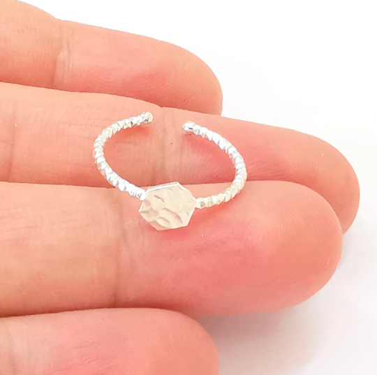 Hexagon Stamping Ring Blanks, Sterling Silver Engraving Blank, Statement Rings, Adjustable Nameplate Ring, 925 Solid Silver 6mm G30125