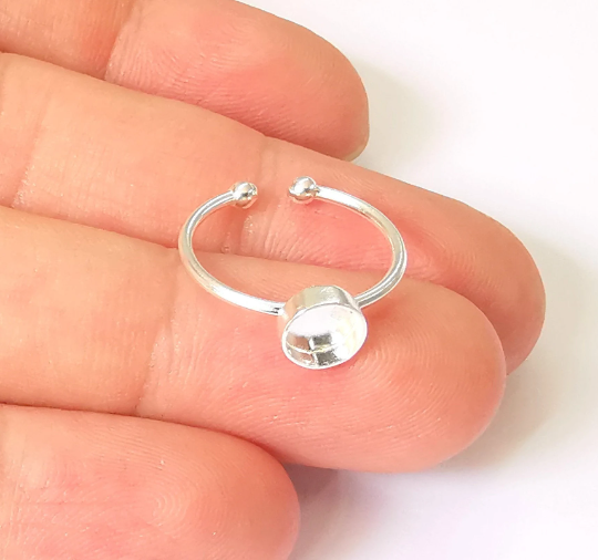 Sterling Silver Ring Blank Bezel 925 Silver Ring Setting Resin Ring Blank Cabochon Ring Mounting Adjustable Ring Base (6mm round) G30136