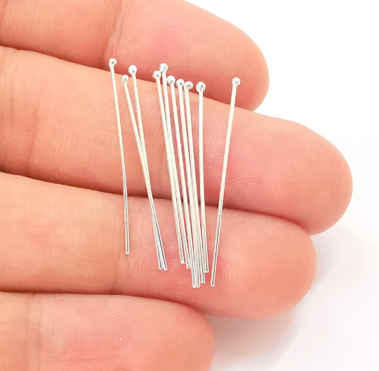 10 Sterling Silver Ball Head Pin (28mm) 925 Silver Headpin Findings G30146