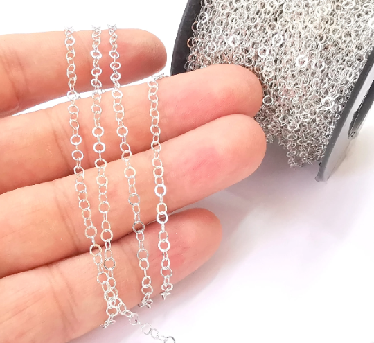 1mt(3.3ft) Sterling Silver Soldered Rolo Chain 925 Solid Silver Chain (3mm) G30162