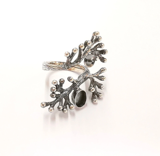 Sterling Silver Flower Ring Blank Bezel 925 Silver Ring Setting Resin Ring Blank Cabochon Ring Adjustable Ring Base (7x5mm) G30412