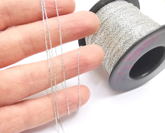 Sterling Silver Soldered Cable Chain 1mt(3.3ft) 925 Silver Chain Findings (1,4x0,8mm thickness) G30095