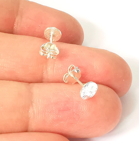 Earring Stud, Sterling Silver Earring Posts 2 Pcs (1 pair) Flat Pad Back 925 Silver Earring Engraving (6mm) G30130
