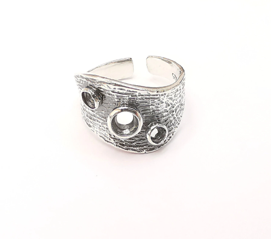 Sterling Silver Ring Blank Bezel 925 Antique Silver Setting Cabochon Ring Mounting Adjustable Ring Base G30100