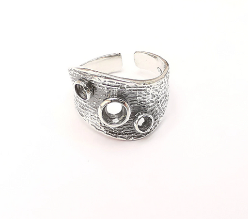 Sterling Silver Ring Blank Bezel 925 Antique Silver Setting Cabochon Ring Mounting Adjustable Ring Base G30100