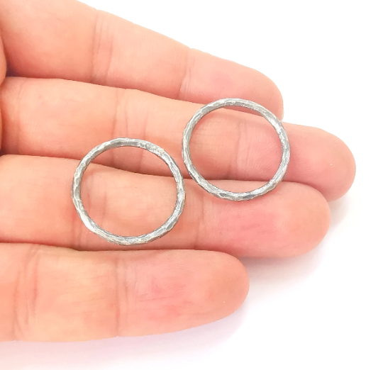 2 Sterling Silver Circle findings Oxidized Silver Circle 925 Solid Silver Findings (24mm) G30103
