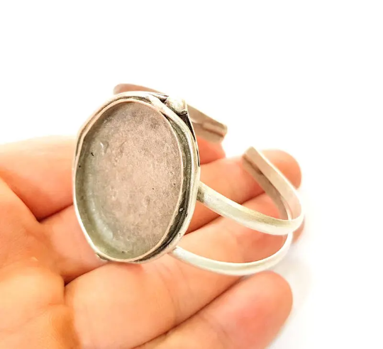 Bracelet Blanks Cuff Blanks Adjustable Bracelet Blank Antique Silver Plated Brass ( 40x30mm Blanks ) G7670