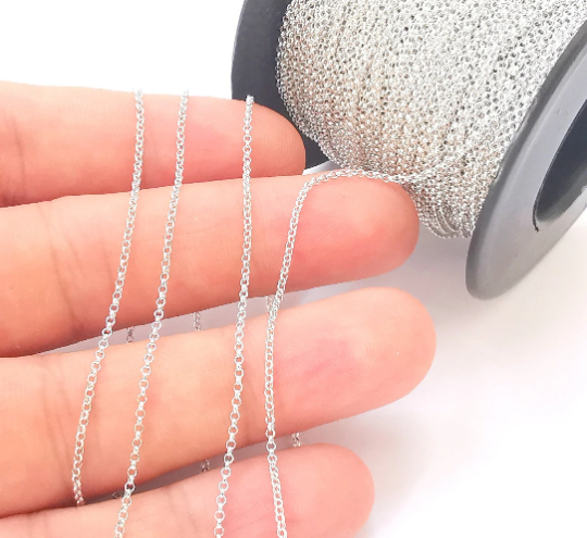 1 Feet Sterling Silver Rolo Chain 925 Solid Silver Soldered Rolo Chain (1,3mm) G30115