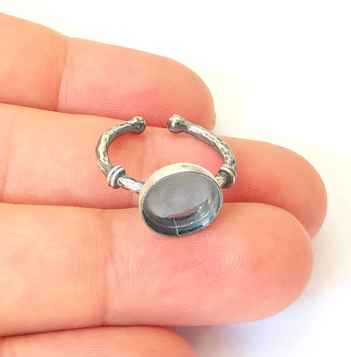 Sterling Silver Ring Blank Bezel 925 Antique Silver Setting Resin Ring Blank Cabochon Mounting Adjustable Ring Base (10mm round) G30157