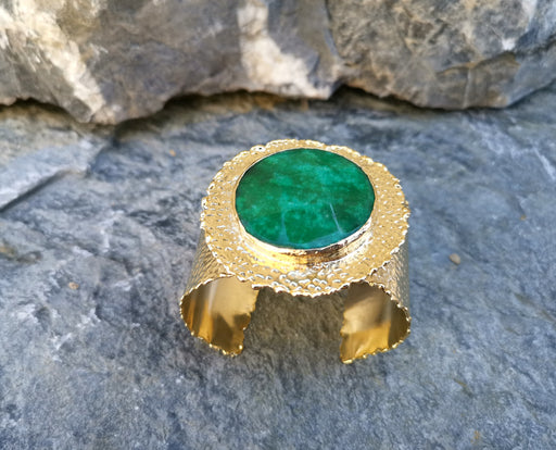 Gold Plated Brass Bracelet with Green Gemstone Adjustable SR11