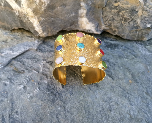 Gold Plated Brass Bracelet with Colored Gemstones Adjustable SR12
