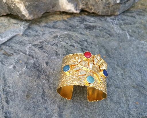 Gold Plated Brass Bracelet with Colored  Gemstones Adjustable SR18