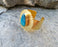Gold Plated Brass Bracelet with Blue Agate Gemstone Adjustable SR22