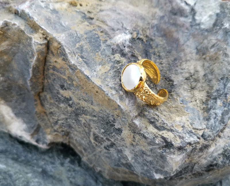 Gold Plated Brass Ring with Real Pearl Adjustable SR28