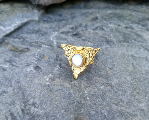 Gold Plated Brass Ring with Real Pearl Adjustable SR32