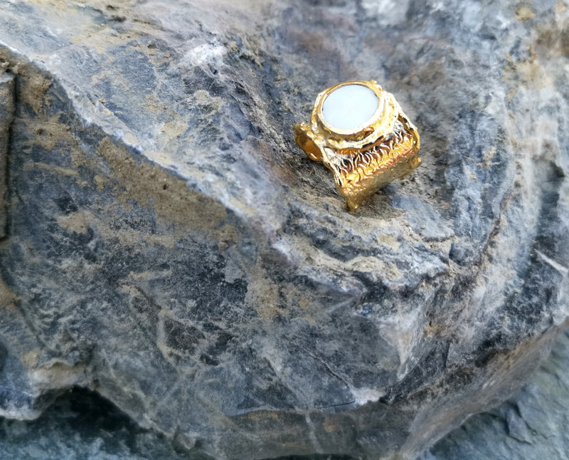 Gold Plated Brass Ring with Real Pearl Adjustable SR33