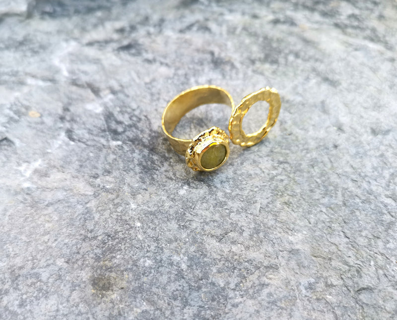 Gold Plated Brass Ring with Yellow Gemstones Adjustable SR36