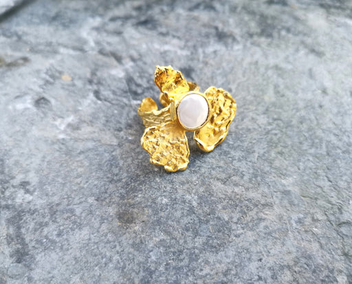 Gold Plated Brass Ring with Real Pearl Adjustable SR37