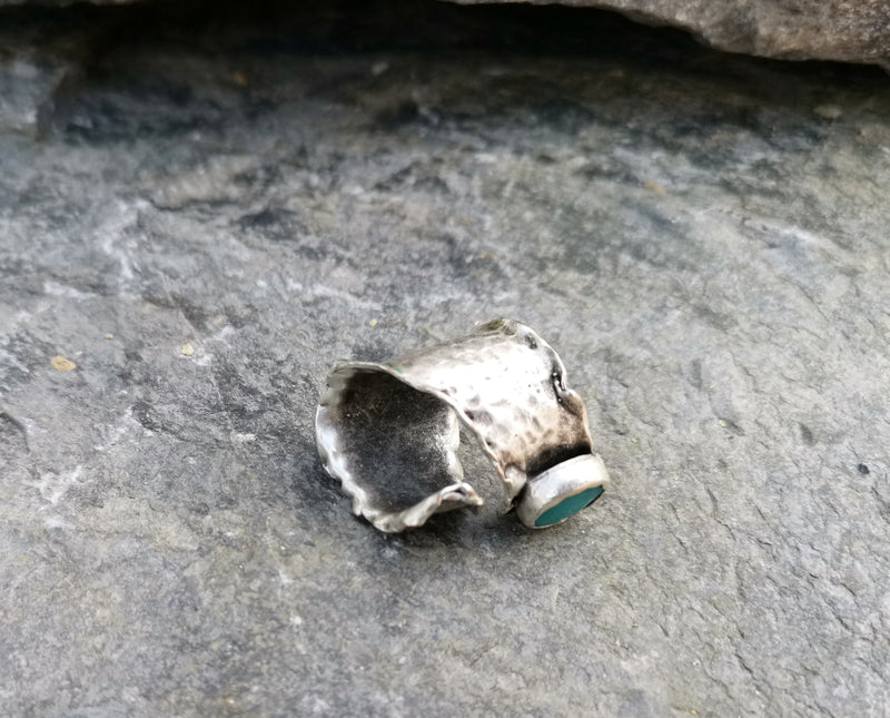 Antique Silver Plated Brass Ring with Turquoise Gemstones Adjustable SR39