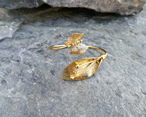 Butterfly and Flower Bracelet Gold Plated Brass Adjustable SR43