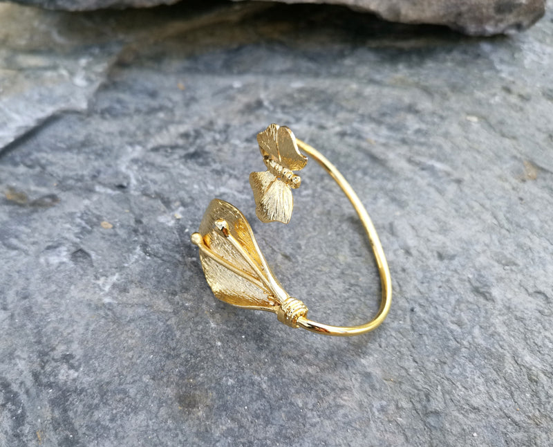 Butterfly and Flower Bracelet Gold Plated Brass Adjustable SR43