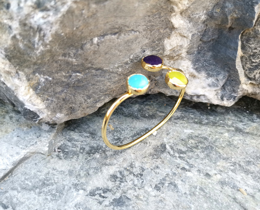 Bracelet with Colored Gemstones Gold Plated Brass Adjustable SR45