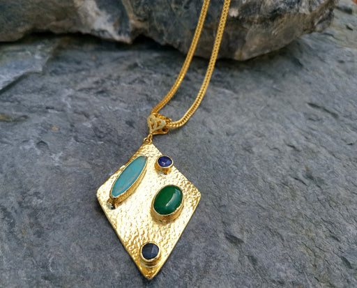 Gold Plated Brass Necklace with Colored Gemstones Adjustable  SR51