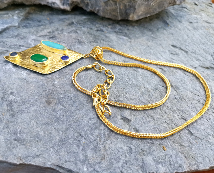 Gold Plated Brass Necklace with Colored Gemstones Adjustable  SR51