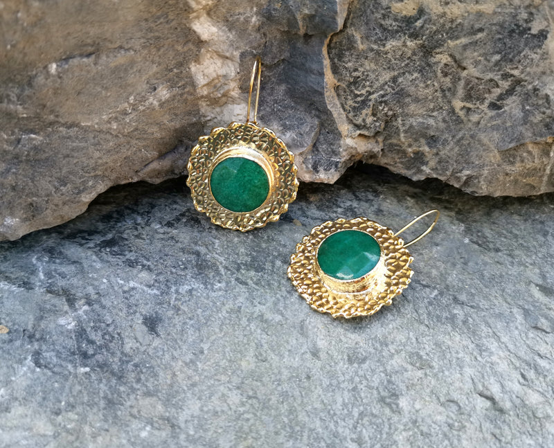 Gold Plated Brass Earrings with Green Gemstones  SR52