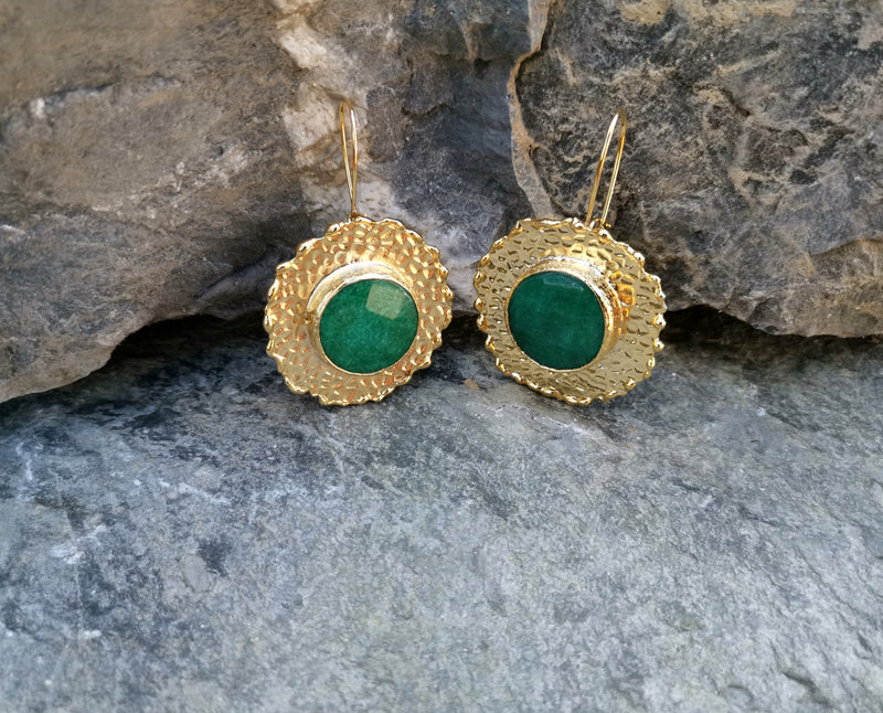 Gold Plated Brass Earrings with Green Gemstones  SR52