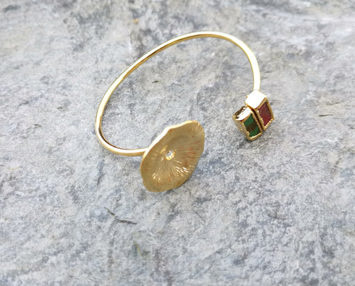 Bracelet with Colored Agate Gemstones Gold Plated Brass Adjustable SR172