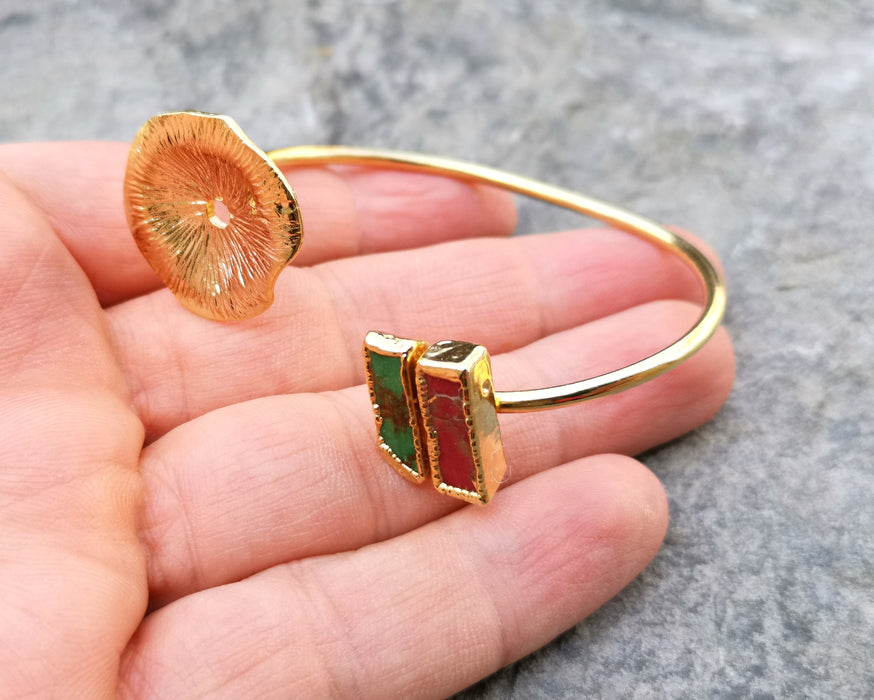 Bracelet with Colored Agate Gemstones Gold Plated Brass Adjustable SR172