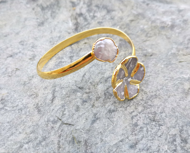 Bracelet with Real Pearls Gold Plated Brass Adjustable SR173