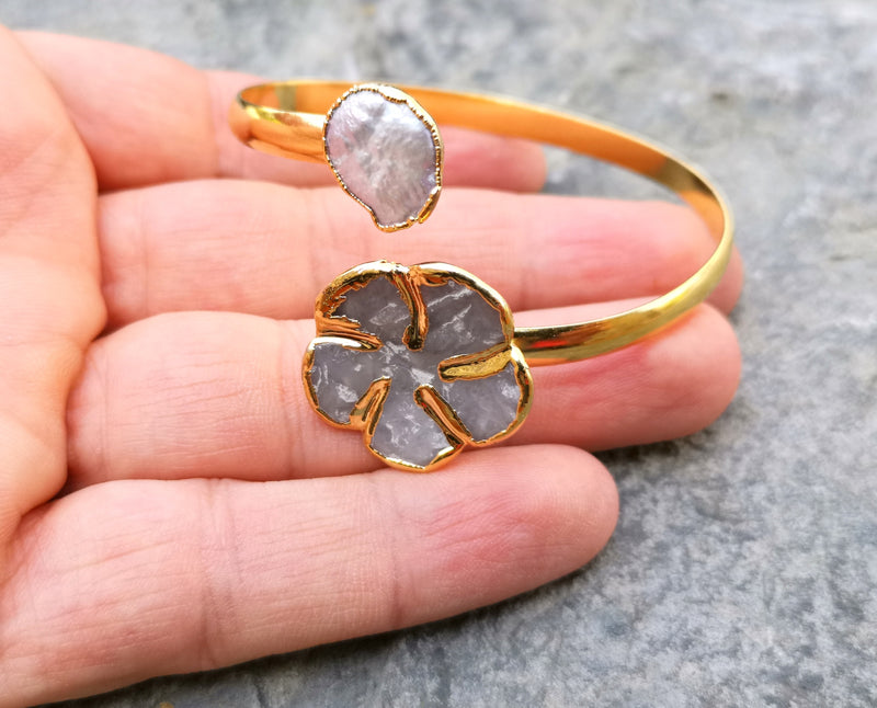 Bracelet with Real Pearls Gold Plated Brass Adjustable SR173