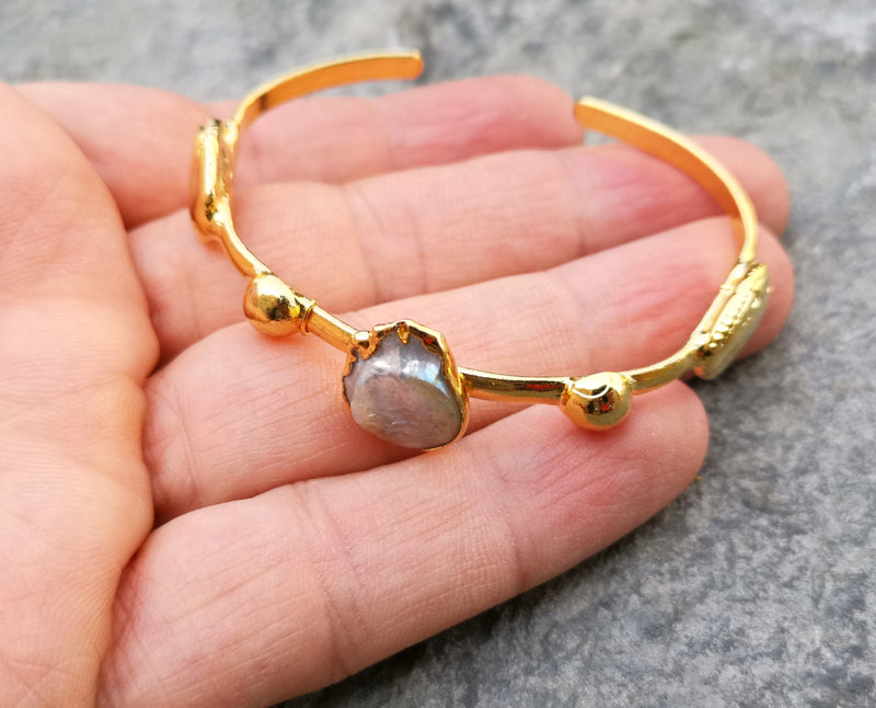 Bracelet with Real Pearl Gold Plated Brass Adjustable SR175