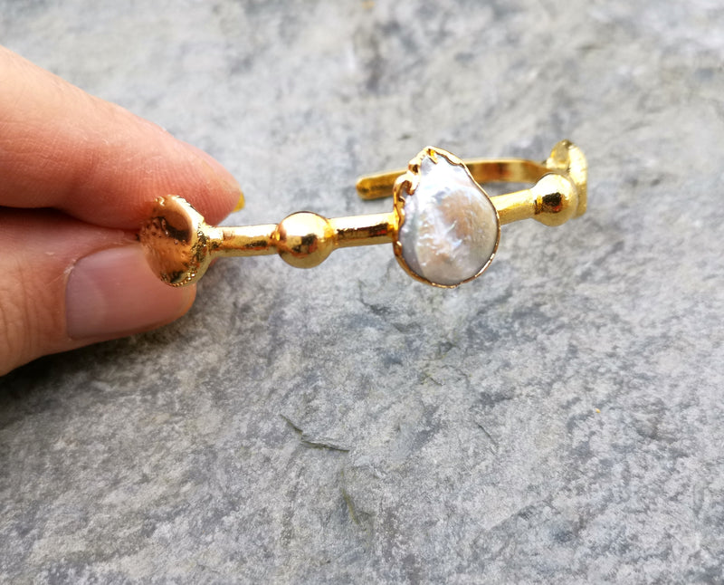 Bracelet with Real Pearl Gold Plated Brass Adjustable SR175