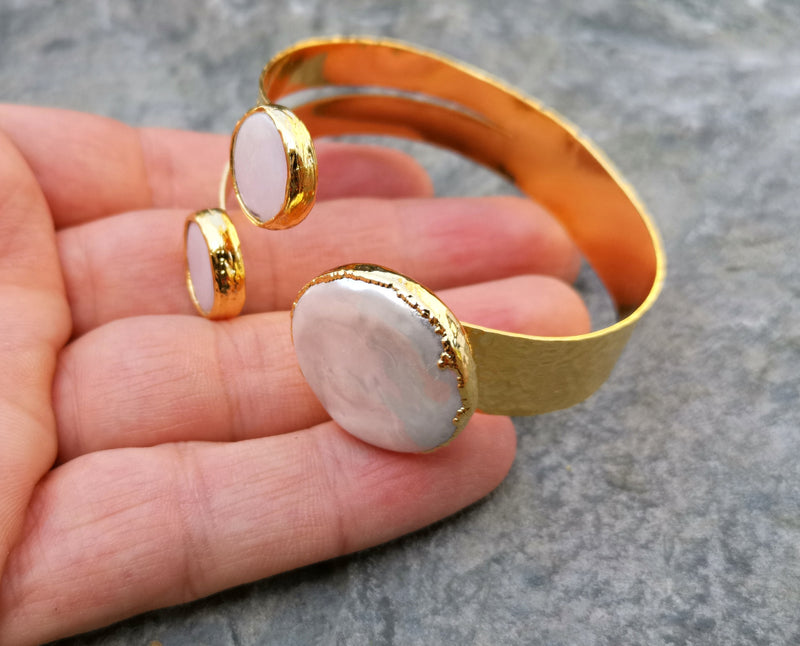 Bracelet with Real Pearls Gold Plated Brass Adjustable SR178