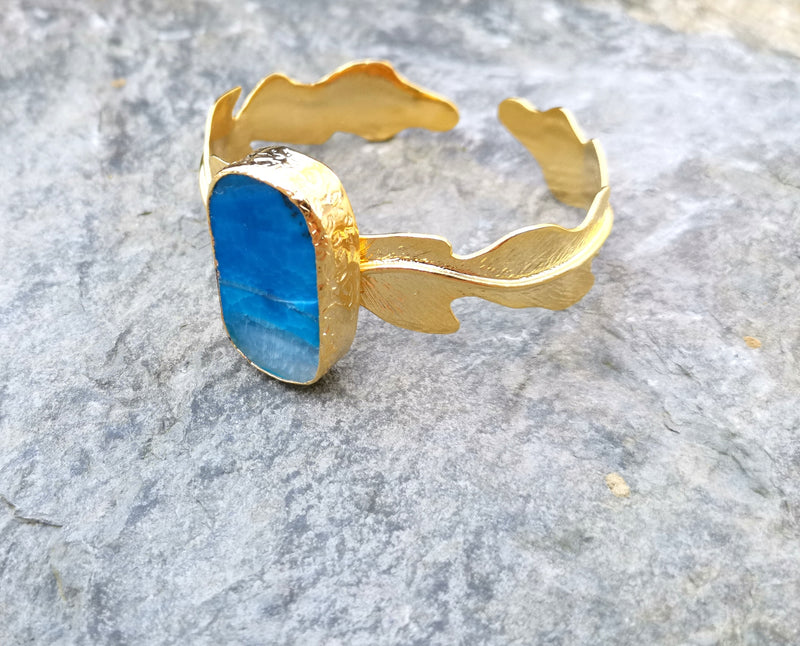 Bracelet with Blue Agate Gemstone Gold Plated Brass Adjustable SR185