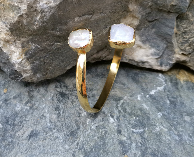 Bracelet with Real Pearls Gold Plated Brass Adjustable SR195