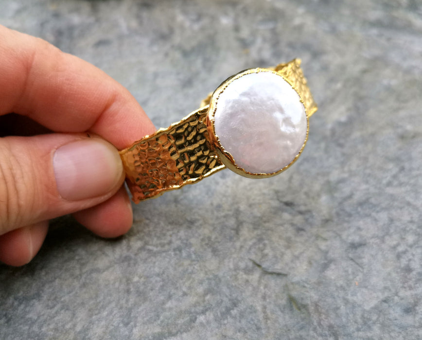 Bracelet with Real Pearl Gold Plated Brass Adjustable SR199