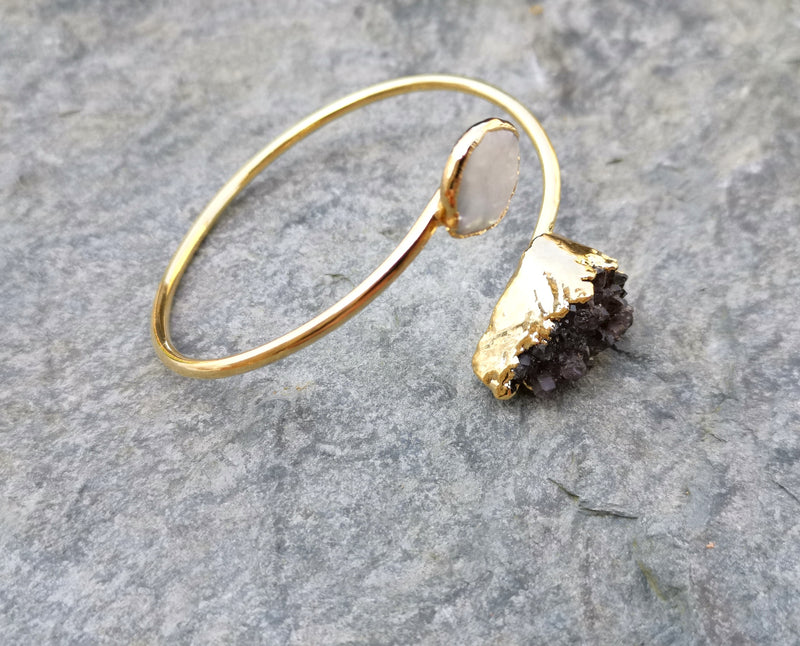 Bracelet with Purple Amethyst and Real Pearl Gold Plated Brass Adjustable SR200