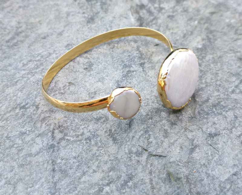 Bracelet with Real Pearls Gold Plated Brass Adjustable SR202