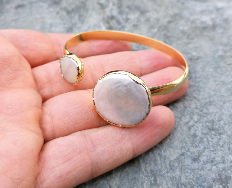 Bracelet with Real Pearls Gold Plated Brass Adjustable SR202