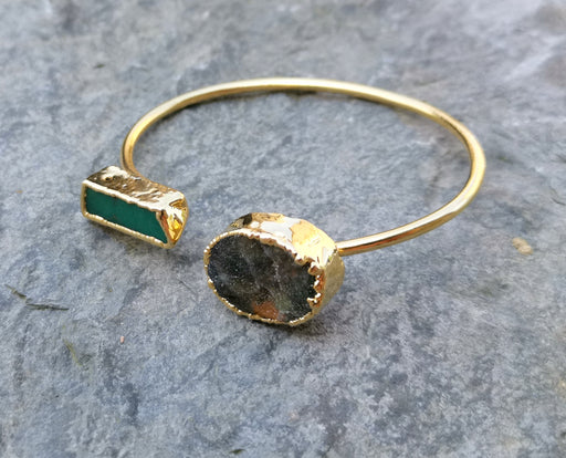 Bracelet with Colored Agate Gemstones Gold Plated Brass Adjustable SR203