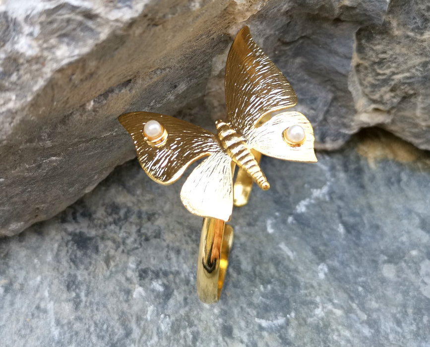 Butterfly Bracelet with Real Pearls Gold Plated Brass Adjustable SR218
